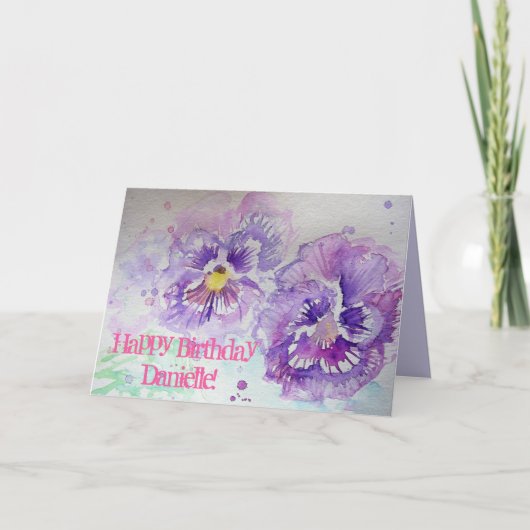Paarse Violas Pansy Waterverf Kaart (Voorkant)