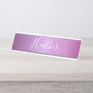 Paarse Violet & Aangepast Wit Schrift Bureau Naambordje