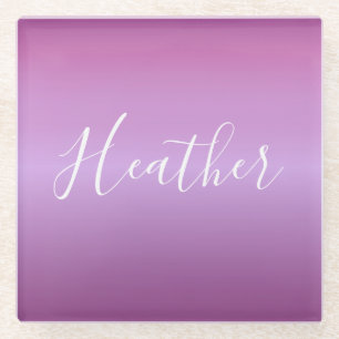 Paarse Violet & Aangepast Wit Schrift Glazen Onderzetter