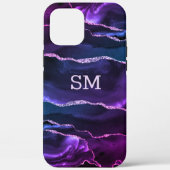 Paarse Violet Agaat Modern Monogram Case-Mate iPhone Case (Achterkant)