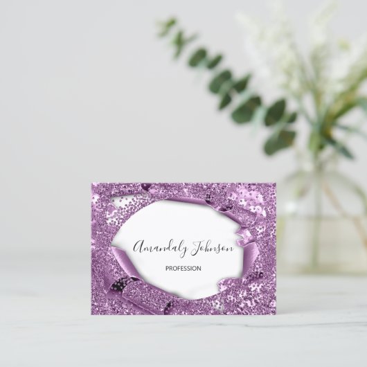 Paarse Violet Amethyst 3D Lijst Confetti Cristals Visitekaartje (Staand voorkant)