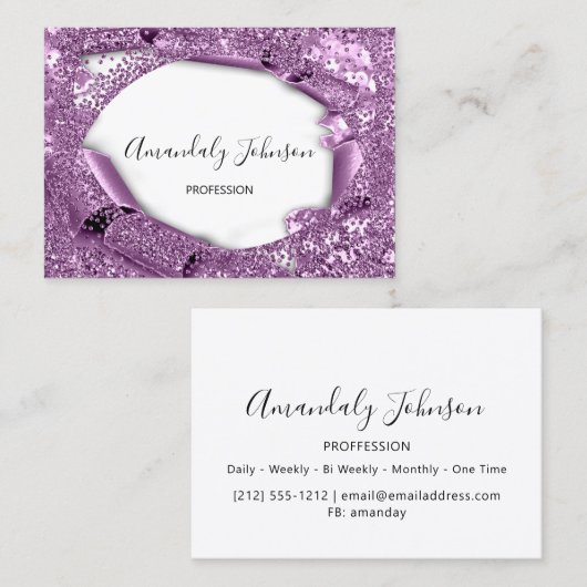 Paarse Violet Amethyst 3D Lijst Confetti Cristals Visitekaartje (Voorkant / Achterkant)