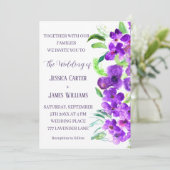 Paarse Violet Bloemen Boho Zomer Bruiloft Kaart (Staand voorkant)