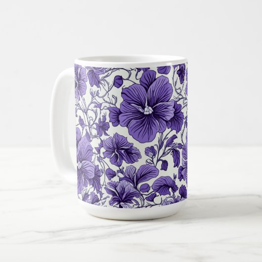 Paarse Violet Bloemen Botanische Bloemen Patroon Koffiemok (Voorkant links)