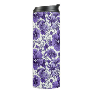 Paarse Violet Bloemen Botanische Bloemen Patroon Thermosbeker
