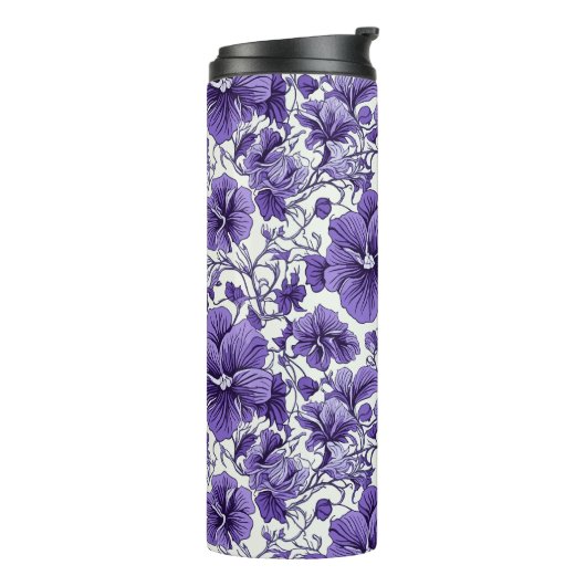 Paarse Violet Bloemen Botanische Bloemen Patroon Thermosbeker (Gedraaid links)