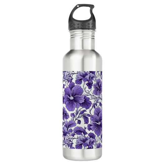 Paarse Violet Bloemen Botanische Bloemen Patroon Waterfles (Voorkant)
