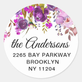 Paarse Violet Bloemen Retouradres Envelop Seal Ronde Sticker