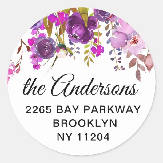 Paarse Violet Bloemen Retouradres Envelop Seal Ronde Sticker (Voorkant)
