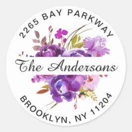 Paarse Violet Bloemen Retouradres Envelop Seal Ronde Sticker