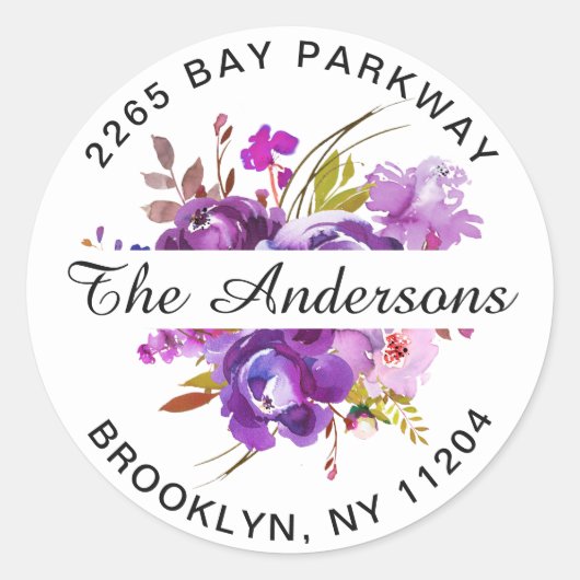 Paarse Violet Bloemen Retouradres Envelop Seal Ronde Sticker (Voorkant)