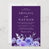 Paarse & Violet Bloemen Waterverf bruiloft Kaart (Voorkant)