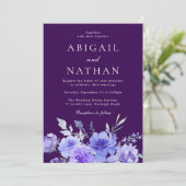 Paarse & Violet Bloemen Waterverf bruiloft Kaart (Staand voorkant)