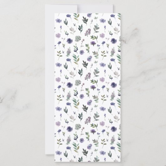 Paarse violet bloemenrustieke bruiloft menukaarten (Achterkant)