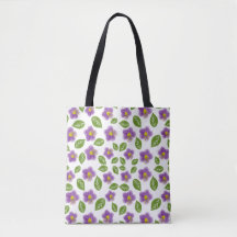 Paarse Violet Bloemmotief Canvas Tote Tas – Kunst