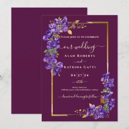 Paarse Violet Bloemrijke Elegante Bourgondische Ui Kaart