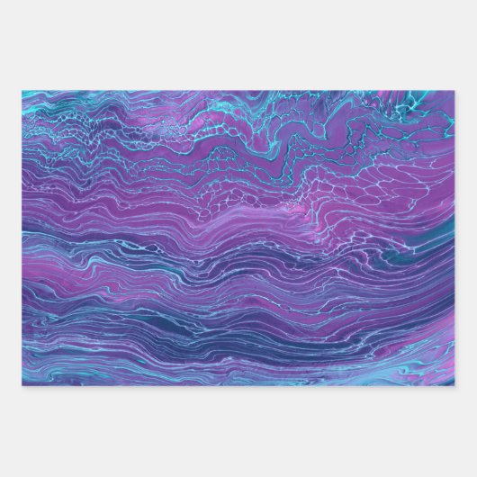 Paarse Violet Blue Marbling Acrylonthouding Inpakpapier Vel (Voorkant 3)
