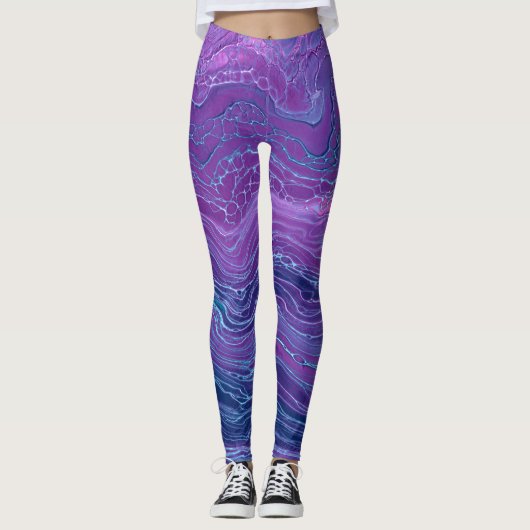 Paarse Violet Blue Marbling Acrylonthouding Leggings (Voorkant)
