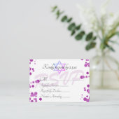 Paarse Violet Bubbles Stippen Bat Mitzvah RSVP-kaa Advieskaart (Staand voorkant)