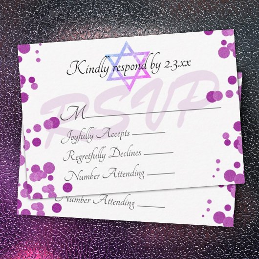 Paarse Violet Bubbles Stippen Bat Mitzvah RSVP-kaa Advieskaart