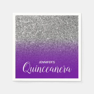 Paarse Violet en Zilver Glitter Ombre Quinceanera Servet
