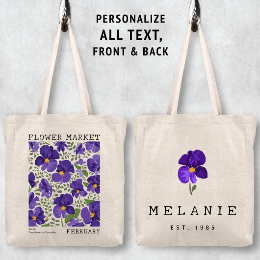 Paarse Violet Februari Geboorte Bloem Marktnaam Tote Bag