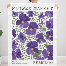 Paarse Violet Februari Geboorte Bloemmarkt Bloemen Fleece Deken