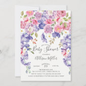 Paarse Violet Floral Baby shower Invitation Kaart (Voorkant)