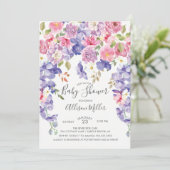 Paarse Violet Floral Baby shower Invitation Kaart (Staand voorkant)