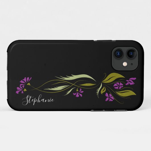Paarse Violet Floral Black Case-Mate iPhone Case (Achterkant (horizontaal))