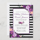 Paarse Violet Floral Black Stripes Weddenschap PB Kaart (Voorkant)