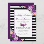 Paarse Violet Floral Black Stripes Weddenschap PB Kaart (Voorkant / Achterkant)