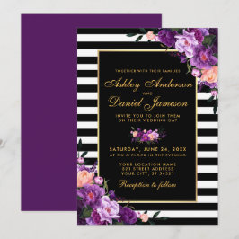 Paarse Violet Floral Gold Black Stripes BP Kaart