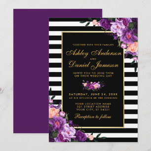 Paarse Violet Floral Gold Black Stripes BP Kaart