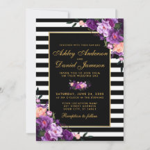 Paarse Violet Floral Gold Black Stripes Weddenscha