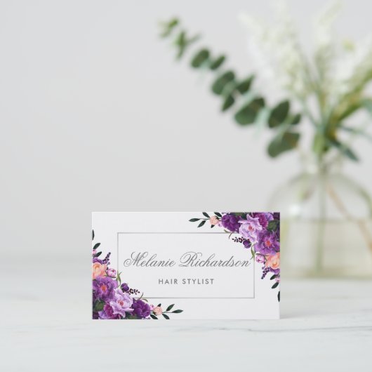 Paarse Violet Floral Hair Stylist Benoeming S Afsprakenkaartje (Staand voorkant)