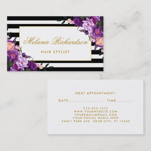 Paarse Violet Floral Hair Stylist Benoeming SPG Afsprakenkaartje (Voorkant / Achterkant)