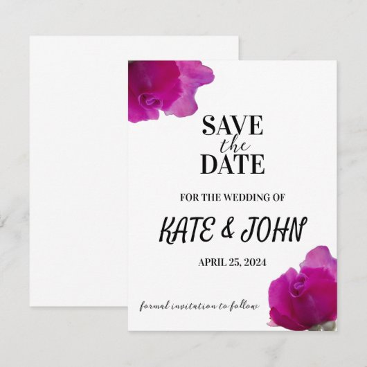 Paarse Violet Floral Save The Date (Voorkant / Achterkant)