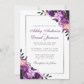 Paarse Violet Floral Silver Weddenschap Kaart (Voorkant)