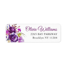 Paarse Violet Floral Waterverf Return Address Etiket
