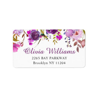 Paarse Violet Floral Waterverf Return Address Etiket
