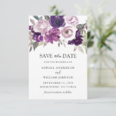 Paarse Violet Floral Waterverf Wedding Save The Date (Staand voorkant)