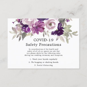 Paarse Violet Floral Wedding COVID-19 Safety Informatiekaartje