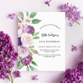 Paarse Violet Florals Budget verjaardagsuitnodigin
