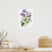 Paarse Violet Flowers Art Print Poster (Keuken)