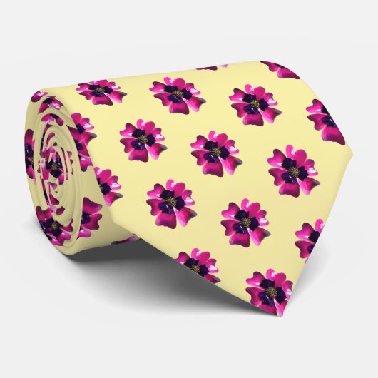 Paarse Violet Flowers Mode Boter Geel Trendy Stropdas (Opgerold)