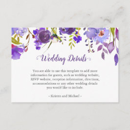 Paarse Violet Flowers Weddenschap Details Ontvangs Informatiekaartje