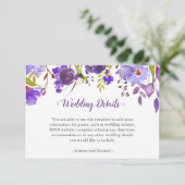 Paarse Violet Flowers Weddenschap Details Ontvangs Informatiekaartje (Staand voorkant)