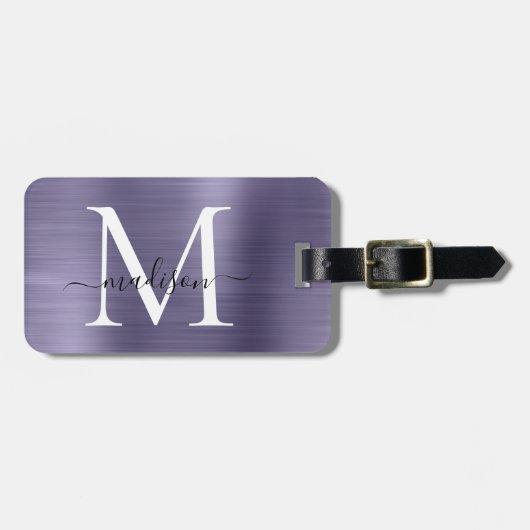 Paarse Violet Geborsteld Metaal Schrift Monogram M Bagagelabel (Voorkant horizontaal)