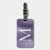 Paarse Violet Geborsteld Metaal Schrift Monogram M Bagagelabel (Voorkant verticaal)
